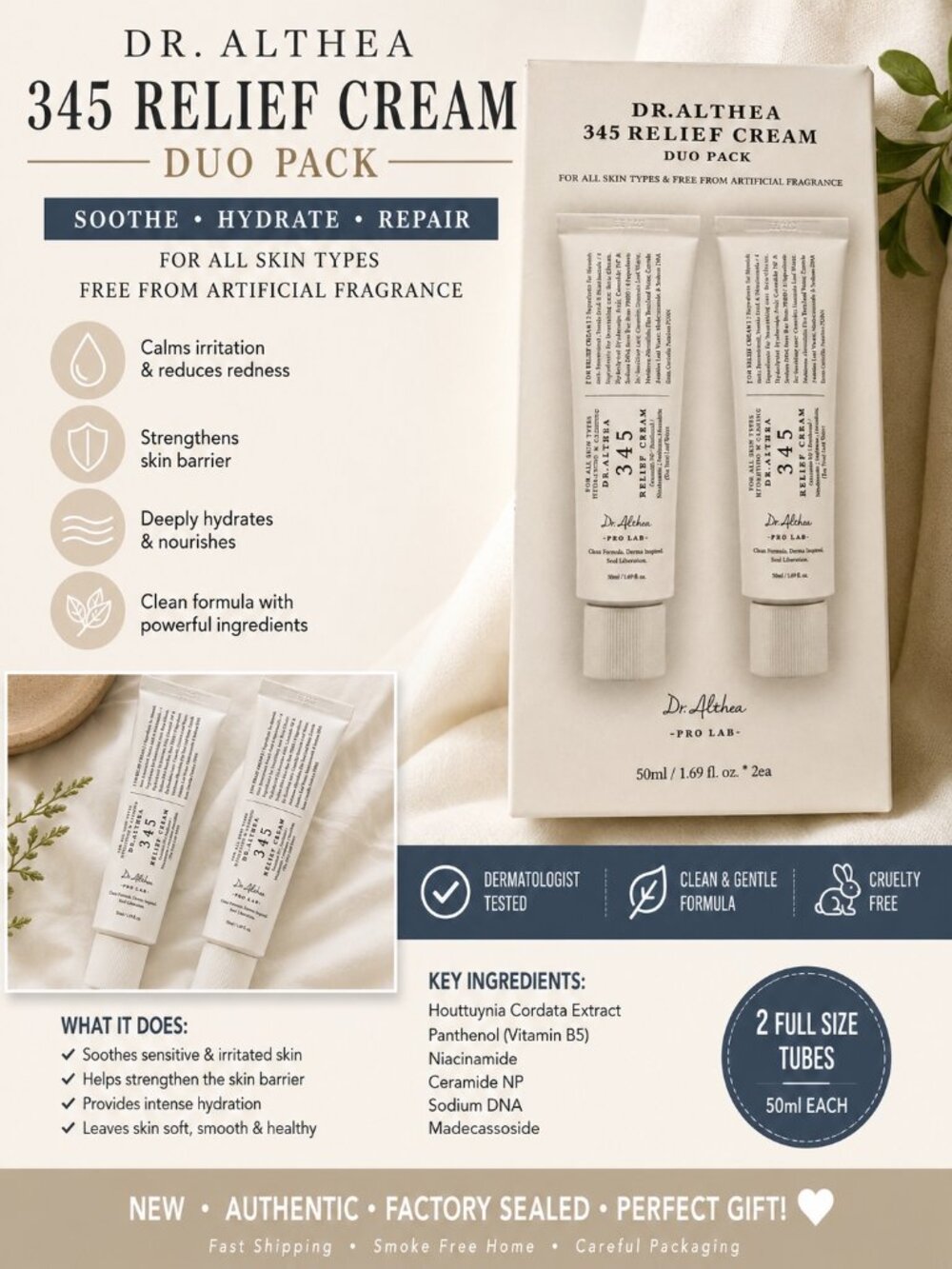 Dr. Althea 345 Relief Cream Duo 2-Pack 50ml Korean Skincare NEW